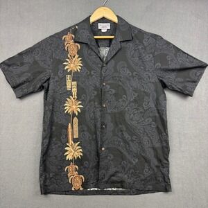 Pacific Legend Hawaiian Shirt Men's Size L Black Paisley Short Sleeve Aloha Camp